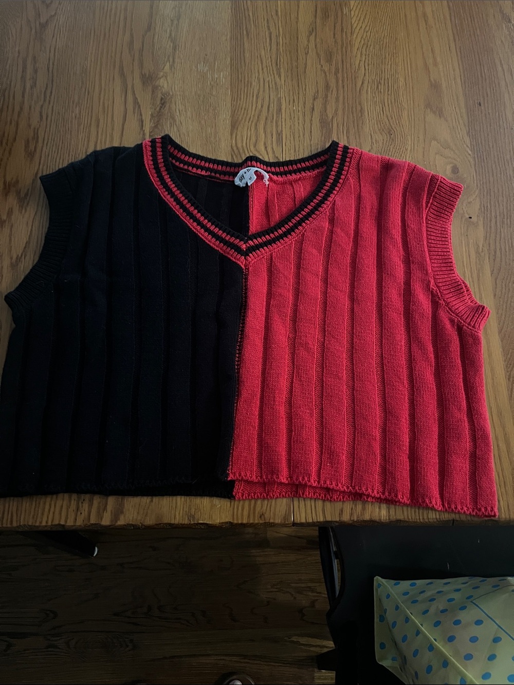 Two-Tone Red & Black Knit Vest Top